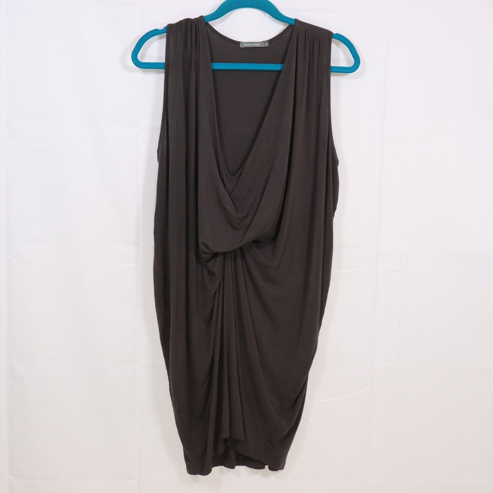 Riller & Fount Drape Front Dress‎ 2 (M) Charcoal Women Sleeveless Modal Jersey